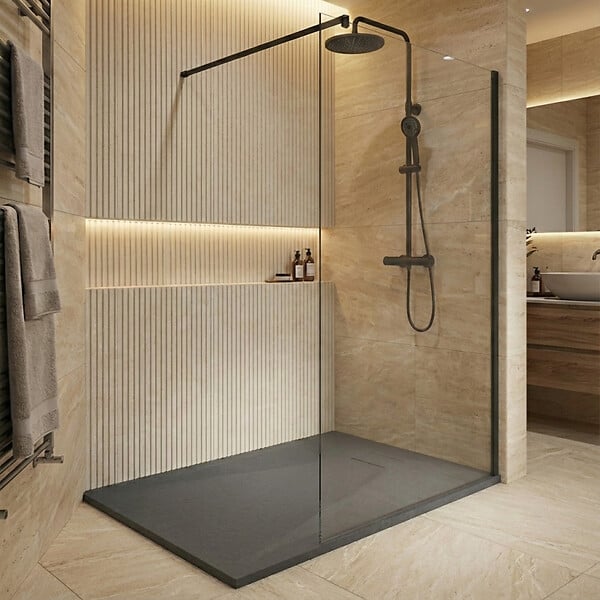 CERAMIA - Ceramia Essential 140x80 cm receveur de douche rectangulaire à poser SMC avec surface effet pierre, gris (CERAES14080DG) - large