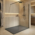 CERAMIA - Ceramia Essential 140x80 cm receveur de douche rectangulaire à poser SMC avec surface effet pierre, gris (CERAES14080DG) - vignette