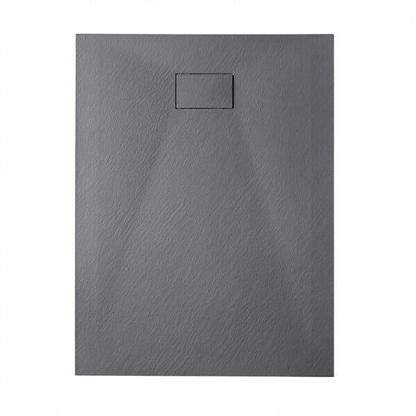 CERAMIA - Ceramia Essential 140x80 cm receveur de douche rectangulaire à poser SMC avec surface effet pierre, gris (CERAES14080DG) - large
