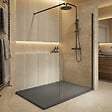 CERAMIA - Essential 120x80 cm receveur de douche rectangulaire à poser SMC avec surface effet pierre, gris (CERAES12080DG) - vignette
