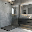 CERAMIA - Essential 120x80 cm receveur de douche rectangulaire à poser SMC avec surface effet pierre, gris (CERAES12080DG) - vignette