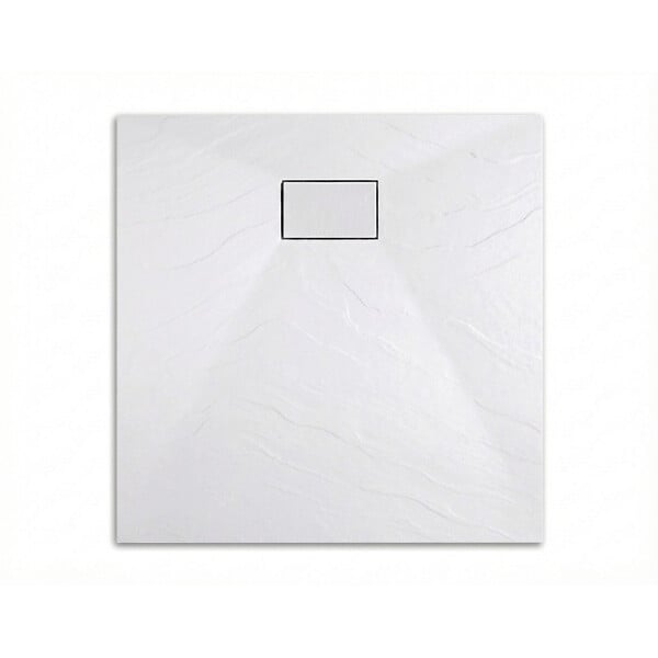 CERAMIA - PixL 90x90 cm receveur de douche carré à poser en résine composite avec surface effet pierre, blanc (CERAPX9090W) : - large