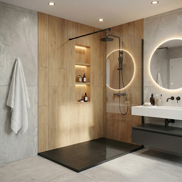 CERAMIA - PixL 120x90 cm receveur de douche rectangulaire à poser en résine composite, surface effet pierre, noir (CERAPX12090B) - large