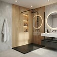 CERAMIA - PixL 120x90 cm receveur de douche rectangulaire à poser en résine composite, surface effet pierre, noir (CERAPX12090B) - vignette