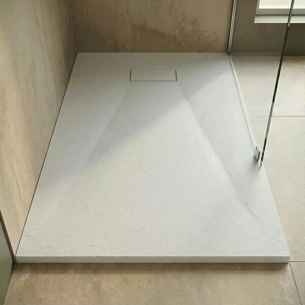 CERAMIA - Essential 120x90 cm receveur de douche rectangulaire à poser SMC avec surface effet pierre, blanc (CERAES12090W) - large