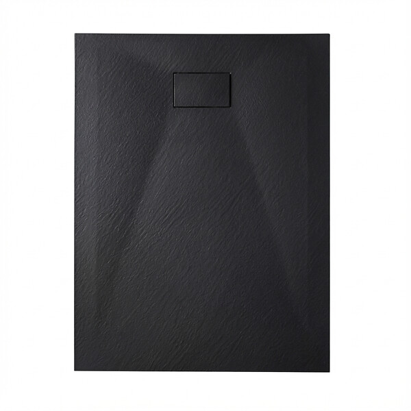 CERAMIA - Essential 140x90 cm receveur de douche rectangulaire à poser SMC avec surface effet pierre, noir (CERAES14090B) - large