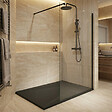 CERAMIA - Essential 120x80 cm receveur de douche rectangulaire à poser SMC avec surface effet pierre, noir (CERAES12080B) - vignette