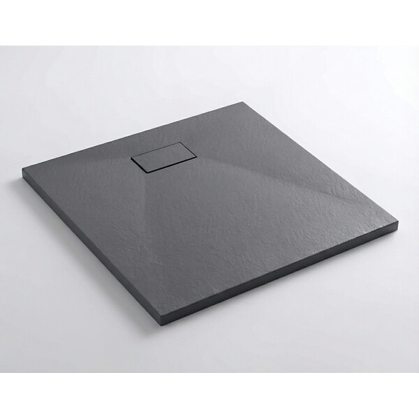 CERAMIA - Essential 80x80 cm receveur de douche carré à poser SMC avec surface effet pierre, gris (CERAES8080DG) - large