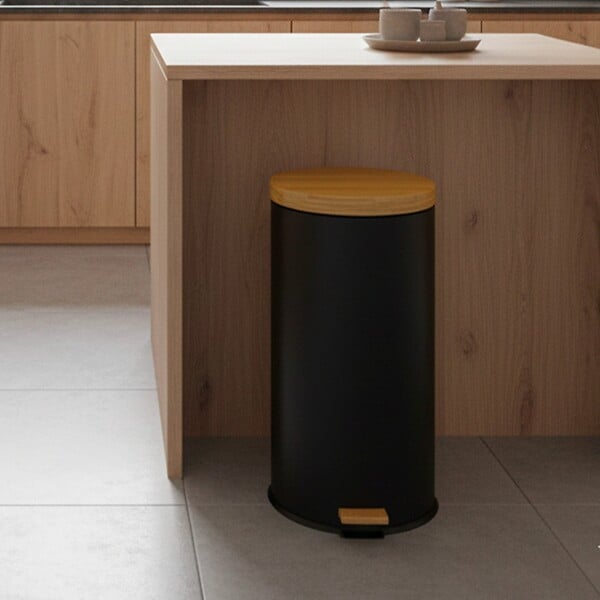 KITCHEN MOVE - Poubelle à pédale inox FOREST noir 30L - large