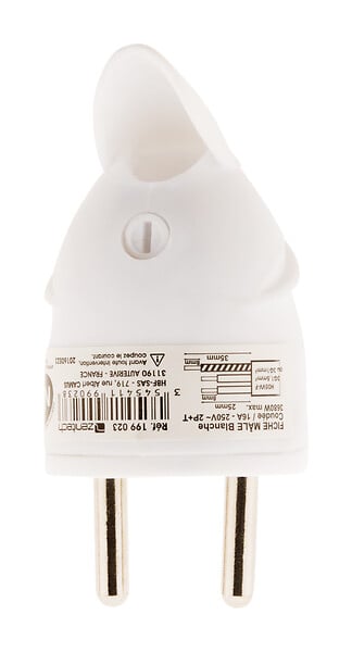 ZENITECH - Fiche mâle coudée - Blanc - 16A - large