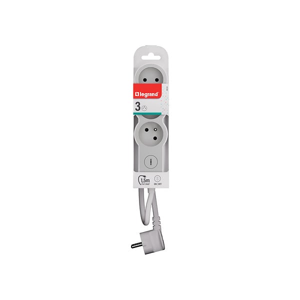 LEGRAND - Multiprise 3x2P+T pivotante - Polypropylène - Blanc - 1,5m - large