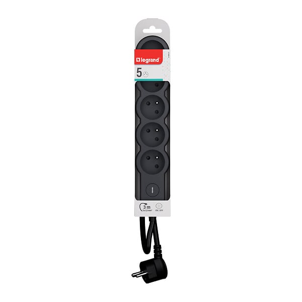 LEGRAND - Multiprise 5 prises 2P+T avec interrupteur - 3m - Noir - large