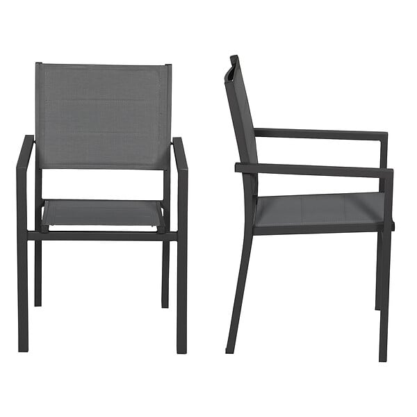 HAPPY GARDEN - Lot de 8 chaises rembourrées en aluminium anthracite - textilène gris - large
