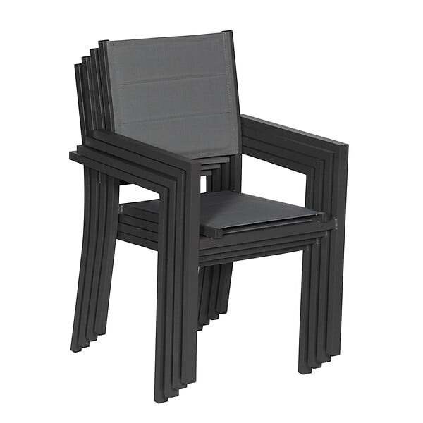 HAPPY GARDEN - Lot de 8 chaises rembourrées en aluminium anthracite - textilène gris - large