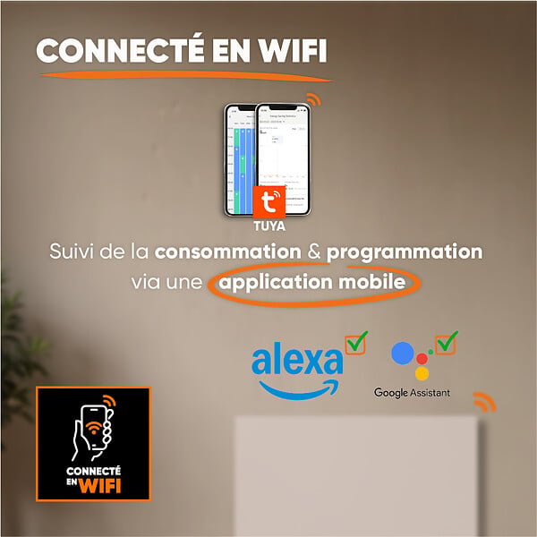BESTHERM - Radiateur électrique fixe connecté WiFi à inertie sèche céramique - BESTHERM - ILLO CONNECT 1500W - horizontal blanc - large