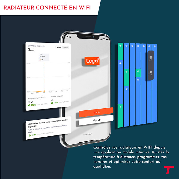 THOMSON - Radiateur électrique fixe à inertie sèche céramique - THOMSON - MILLA 1500W - Connecté WiFi - blanc - NF - large