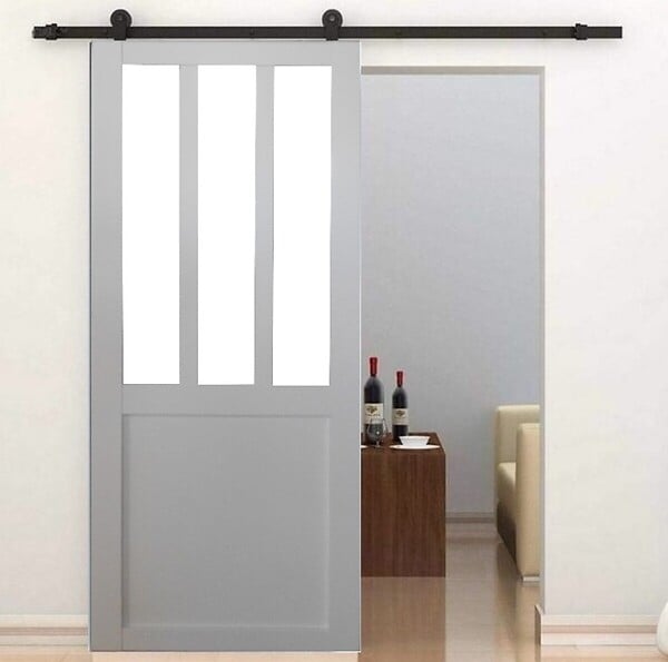 GD MENUISERIES - Porte Coulissante Atelier blanc vitre depoli H204 x L93 cm, Rail roulettes - large