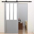 GD MENUISERIES - Porte Coulissante Atelier blanc vitre depoli H204 x L93 cm, Rail roulettes - vignette