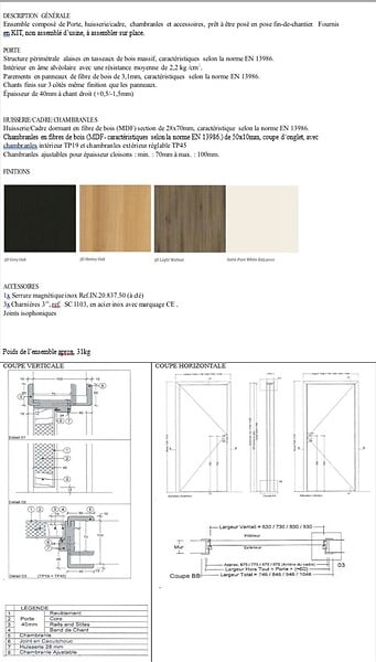 GD MENUISERIES - Bloc porte Blanc Pur Lacdor  H204 x L83 cm Côte Tableau P.Droit - large