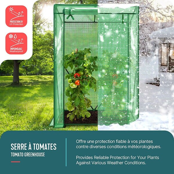 VOUNOT - Serre de jardin Serre tomates avec grande porte enroulable bache PE renforcee 135g/m2 100x50x150cm Vert - large