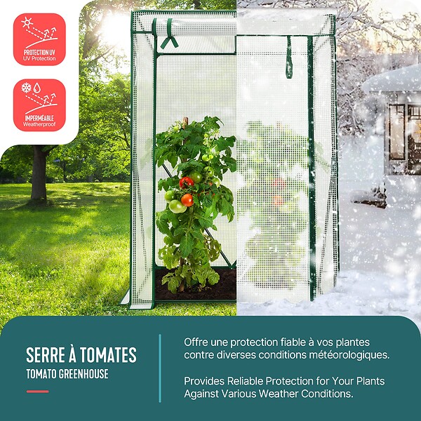 VOUNOT - Serre de jardin Serre tomates avec grande porte enroulable bache PE renforcee 135g/m2 100x50x150cm Blanc - large
