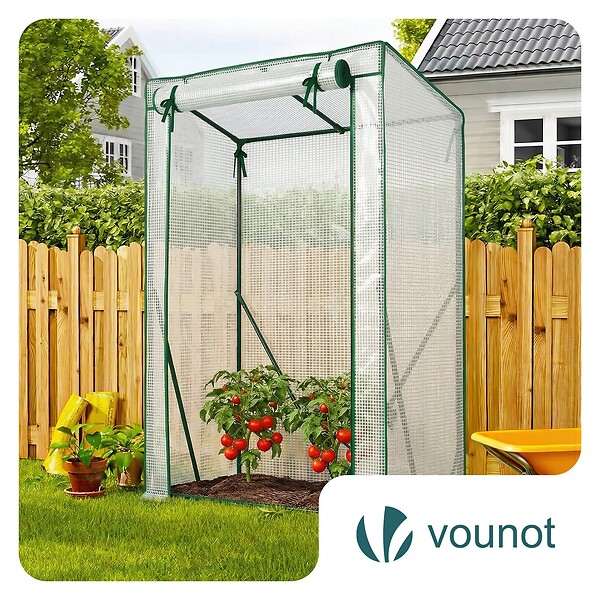 VOUNOT - Serre de jardin Serre tomates avec grande porte enroulable bache PE renforcee 135g/m2 100x50x150cm Blanc - large