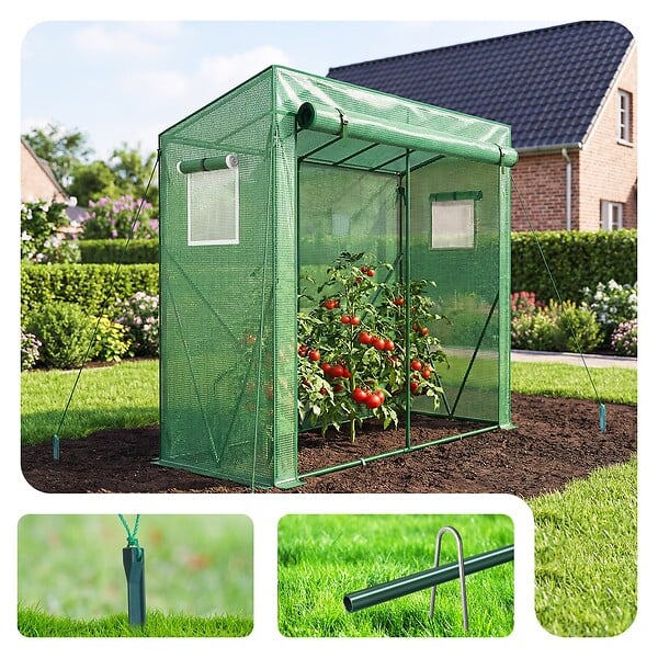VOUNOT - Serre de jardin Serre tomates avec porte et fenetres moustiquaire bache PE renforcee 135g/m2 200x77x170cm Vert - large