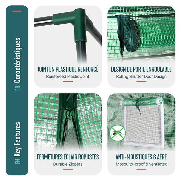 VOUNOT - Serre de jardin Serre tomates avec porte et fenetres moustiquaire bache PE renforcee 135g/m2 200x77x170cm Vert - large