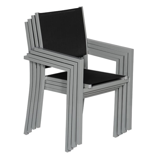 HAPPY GARDEN - Lot de 8 chaises en aluminium gris - textilène noir - large