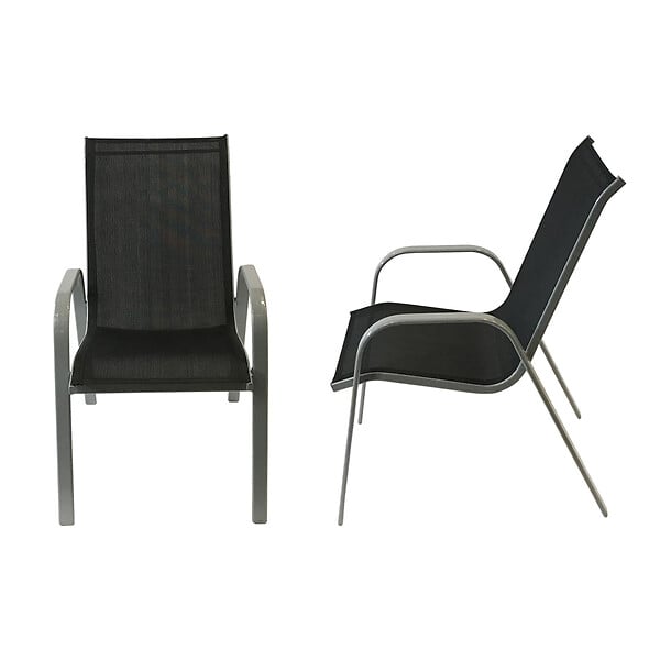 HAPPY GARDEN - Lot de 8 chaises MARBELLA en textilène noir - aluminium gris - large