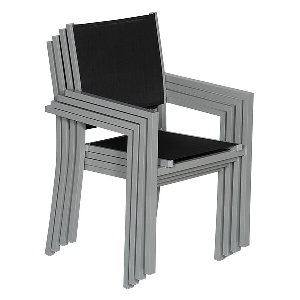 HAPPY GARDEN - Lot de 4 chaises en aluminium gris - textilène noir - large