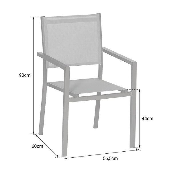 HAPPY GARDEN - Lot de 4 chaises en aluminium gris - textilène noir - large