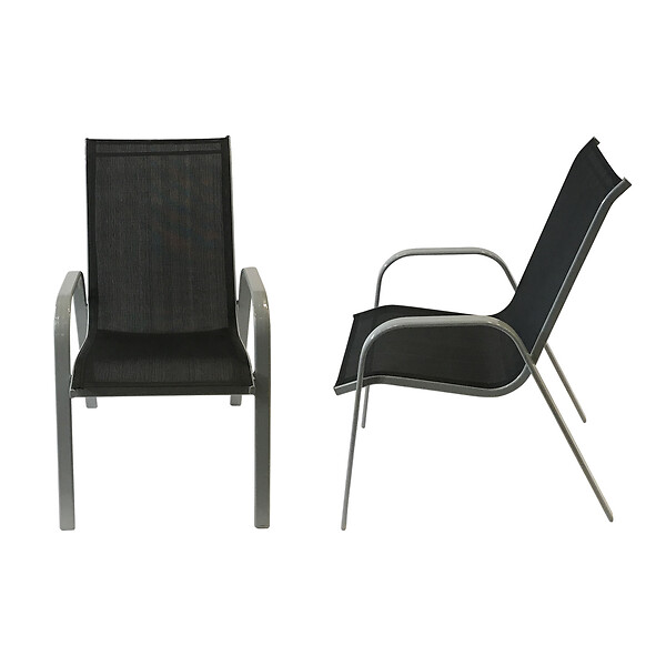 HAPPY GARDEN - Lot de 6 chaises MARBELLA en textilène noir - aluminium gris - large