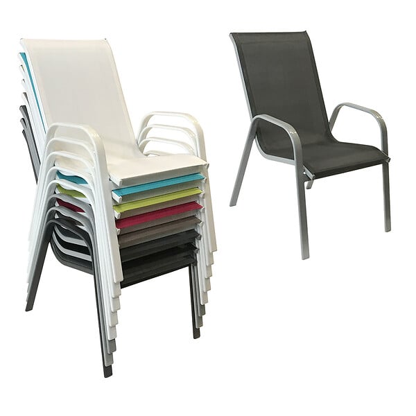HAPPY GARDEN - Lot de 8 chaises MARBELLA en textilène gris - aluminium gris - large