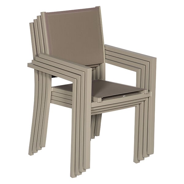 HAPPY GARDEN - Lot de 10 chaises en aluminium taupe - textilène taupe - large