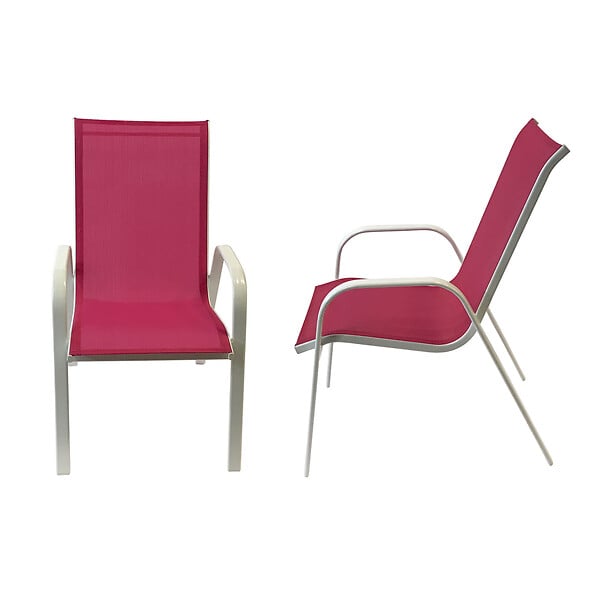 HAPPY GARDEN - Lot de 4 chaises MARBELLA en textilène rose - aluminium blanc - large