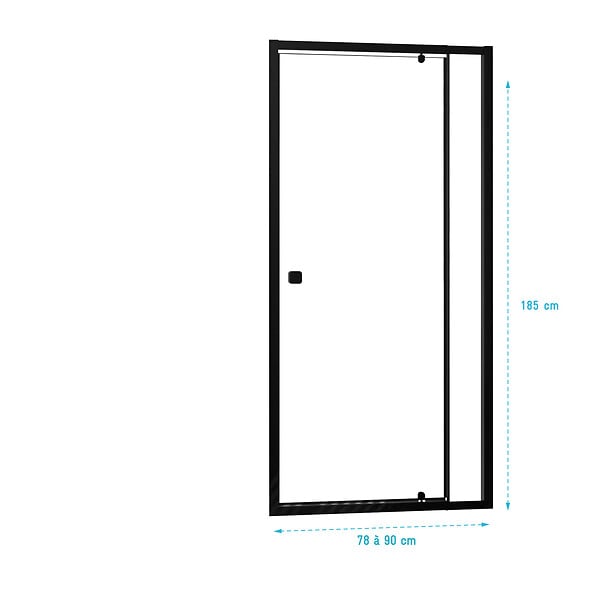 AURLANE - Porte de douche Pivotante Noir 80-90x185cm - Extensible de 78 à 90 cm - BLACK SLIDE 80 90 - large