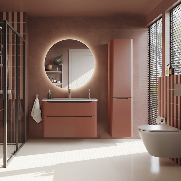 VITRA - Meuble vasque suspendu VitrA Sento Round 80cm Terracotta mat + Colonne version droite - large