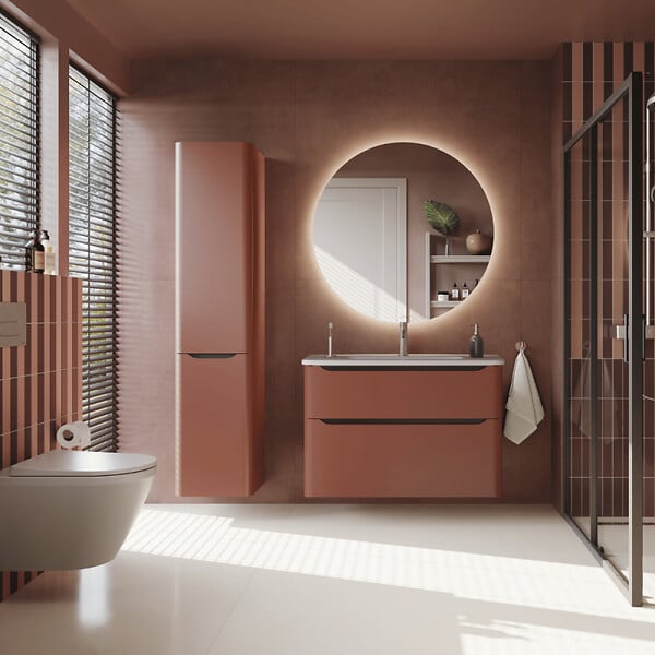 VITRA - Meuble vasque suspendu VitrA Sento Round 80cm Terracotta mat + Colonne version gauche - large