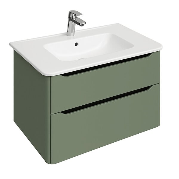 VITRA - Meuble vasque suspendu VitrA Sento Round 80cm Vert mat + Colonne version droite - large