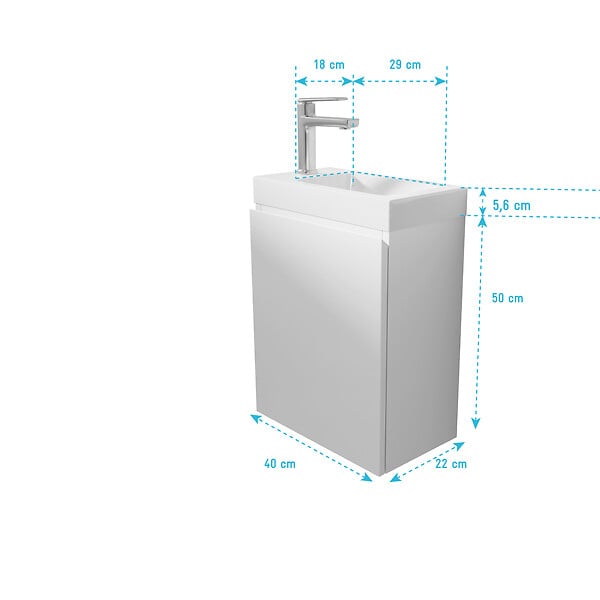 AURLANE - Meuble Lave Mains Blanc 40x50x22 cm avec Vasque en SMC - ELEMENTARY - large