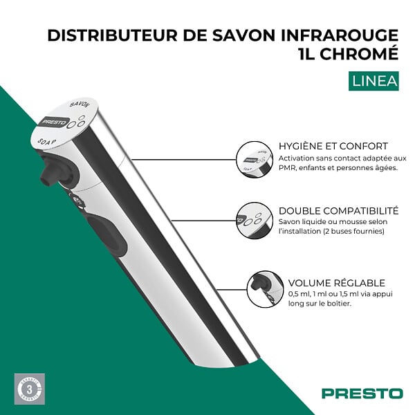 PRESTO - Distributeur de savon infrarouge 1L Linea chrome - large