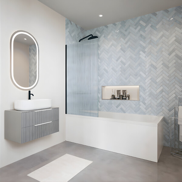 VILLEROY ET BOCH - Baignoire droite Architectura avec pieds 150 x 70 cm Blanc + Pare bain gauche AURYS Raywall Noir mat - large