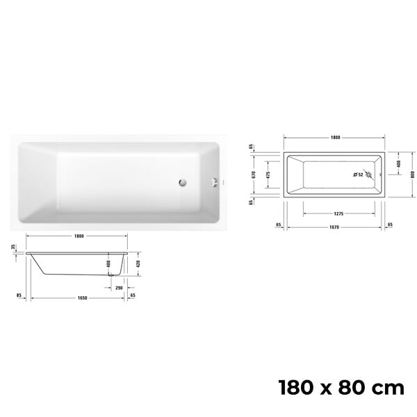 DURAVIT - Baignoire droite 180 X 80 Duravit No.1 + Pare bain AURYS Raywall noir mat version gauche - large