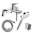 HANSGROHE - Pack mitigeur bain mécanique Logis + Pommeau Crometta EcoSmart + Flexible Isiflex + Support et colonnettes Chromé - vignette