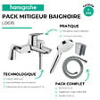 HANSGROHE - Pack mitigeur bain mécanique Logis + Pommeau Crometta EcoSmart + Flexible Isiflex + Support et colonnettes Chromé - vignette