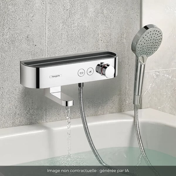 HANSGROHE - Pack mitigeur bain douche thermostatique ShowerTablet Select + Flexible Designflex + Pommeau douche Vernis Blend Chromé - large