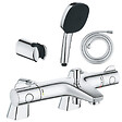 GROHE - Pack mitigeur bain douche thermostatique Grohtherm 800 + douchette carré  2 jets + flexible + support - vignette
