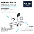 GROHE - Pack mitigeur bain douche thermostatique Precision Trend + douchette ronde 2 jets + flexible + support - vignette