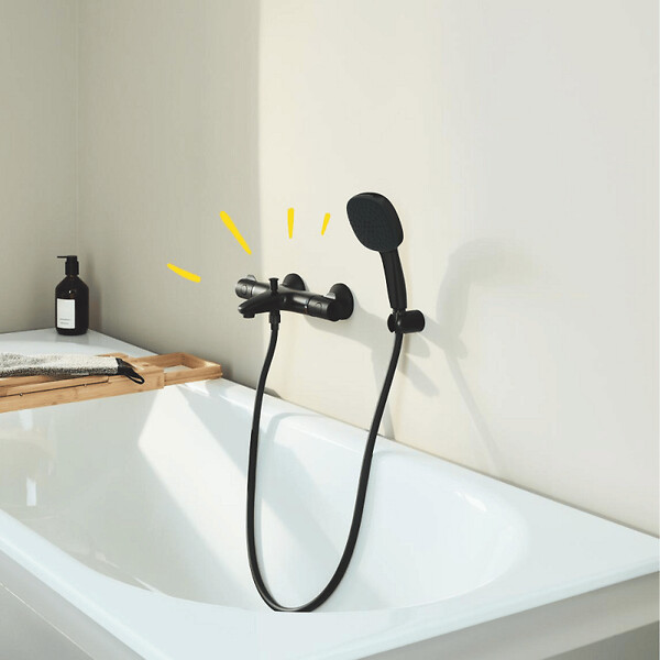 GROHE - Pack mitigeur Thermostatique bain douche Precision Start + Douchette 2 jets Vitalio Comfort 110 avec flexible et support - large